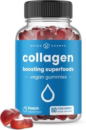71C83ixK8L._AC_SL1500_.jpg NutraChamps Collagen Boosting Gummies, Collagen Booster Gummy for Natural Collagen Production, Vegan Pectin Supplements Chews for Women & Men, 60 Peach Vitamins Gummies