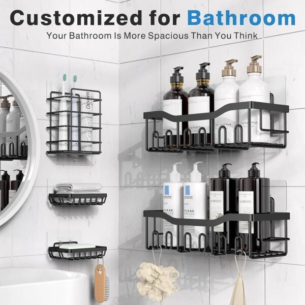 71CCFtUUKvL._AC_SL1500_.jpg Adhesive Shower Caddy, 5 Pack Rustproof Stainless Steel Bath Organizers With Large Capacity, No Drilling Shelves for Bathroom Storage & Home Decor