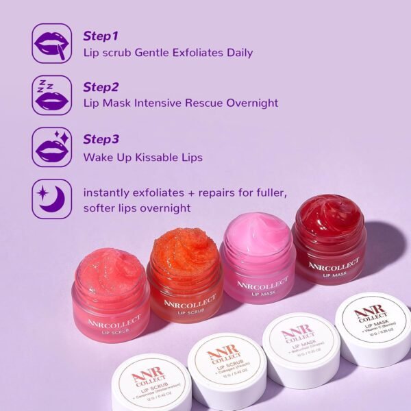 71CEHPrrNxL._SL1500_.jpg Lip Scrub & Lip Mask - Overnight Treatment Lip Care Kits with 2 Lip Exfoliator & 2 Sleeping Lip Balm, Intense Hydration Lip Set for Dry Chapped Cracked Lips, Exfoliate & Moisturize (4 Pack)