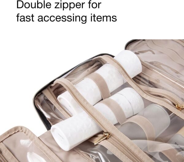 BAGSMART Toiletry Bag Travel Bag with Hanging Hook, Water-resistant Makeup Cosmetic Bag Travel Organizer for Accessories, Shampoo, Full-size Container, Toiletries