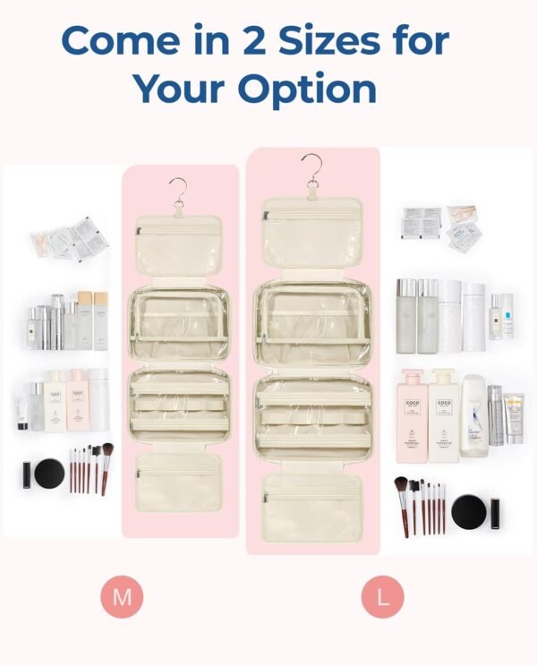 BAGSMART Travel Toiletry Bag with Jewelry Organizer, Hanging Travel Bag for Toiletries, Puffy Makeup Cosmetic Bag Organizer, Carry-on Travel Accessories Essentials, Beige-M