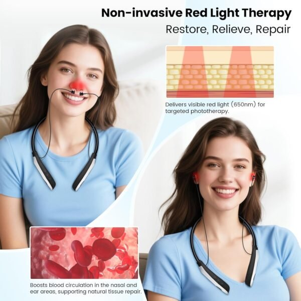 Red Light Therapy for Nose & Ears, 2-in-1 Infrared Nasal Therapy Device, Red Light Therapy for Ear Relief, Portable Light-weight Soothing Device with Neck-Hanging Design, Auto Timer, Rechargeable