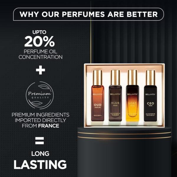 71Db-mfQGmL._SL1500_.jpg BellaVita Luxury Perfume Gift Set for Men (4 x 20ml) – Perfect Father’s Day Gifts for Dad & Husband | Includes KLUB, OUD, CEO & GOAT | Premium Masculine Woody, Citrusy & Aromatic Fragrances
