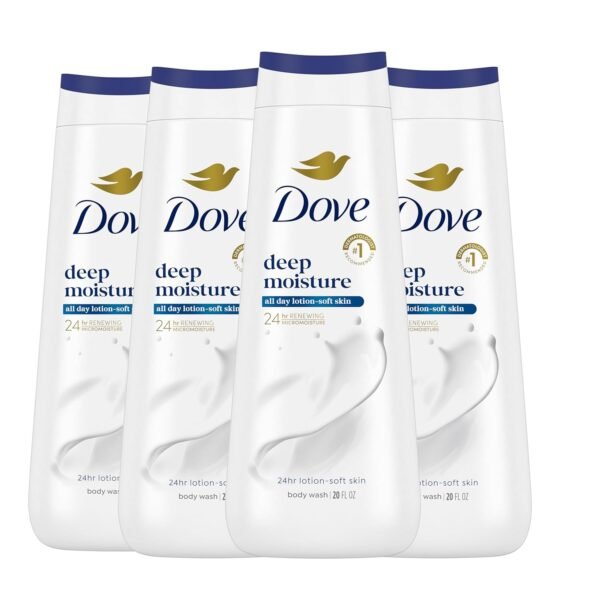 Dove Body Wash with Natural Nourishers for Instantly Soft Skin and Lasting Nourishment Deep Moisture Cleanser That Effectively Washes Away Bacteria While Nourishing Your Skin 20 oz (Pack of 4)