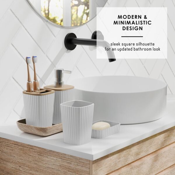 Clara Clark Bathroom Accessories Set - 22PC Bathroom Set, Bathroom Sets with Shower Curtain and Rugs, White Shower Curtain Set with Bathroom Trash Can