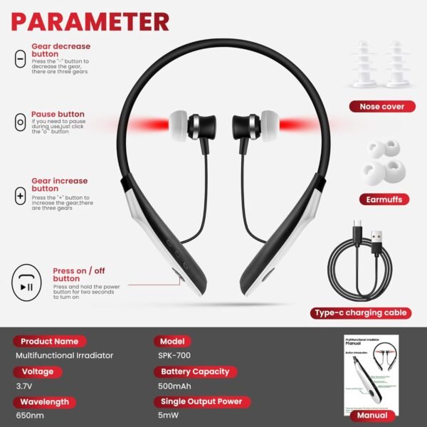 650nm Nose and Ear Red Light Therapy Device - 2 in 1 Red Light Therapy for Ears Tinnitus, Portable Neck Hanging, Red Light Therapy Tinnitus, Portable Neck Hanging, Red Light Therapy Tinnitus