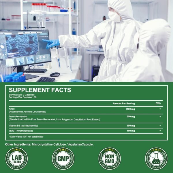 NAD Supplement,Nicotinamide Riboside,NAD 2000MG Liposomal Supplements for Women & Men,Liposomal Nicotinamide Riboside Resveratrol for Anti-Aging, Energy,Focus 120 Capsule (120)