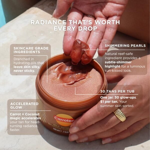 Carroten Gold Shimmer Intensive Tanning Gel | Browning Tan Accelerator | Non-Greasy, Water-Resistant with Carrot and Coconut Oil | Vitamin A & E For Moisture & Hydration | Made in Greece | 5 Fl Oz