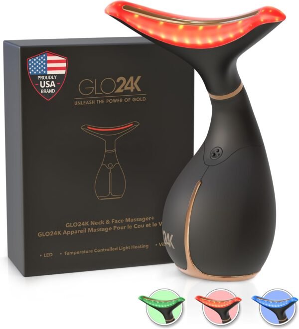 GLO24K Red Light Beauty Device for Face and Neck - Based on Triple Action LED, Thermal, and Vibration Technologies