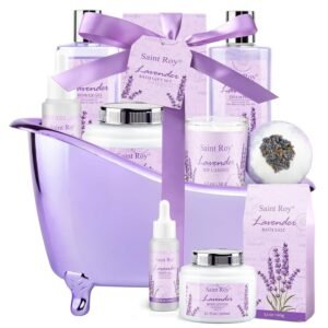Lavender scented gifts for mom Spa Gift Baskets for Women - spa baskets for women gift Lavender Gifts for Women, Bath Set with Shower Gel, Home Spa Kit Gifts for Her, Christmas, Mothers Day