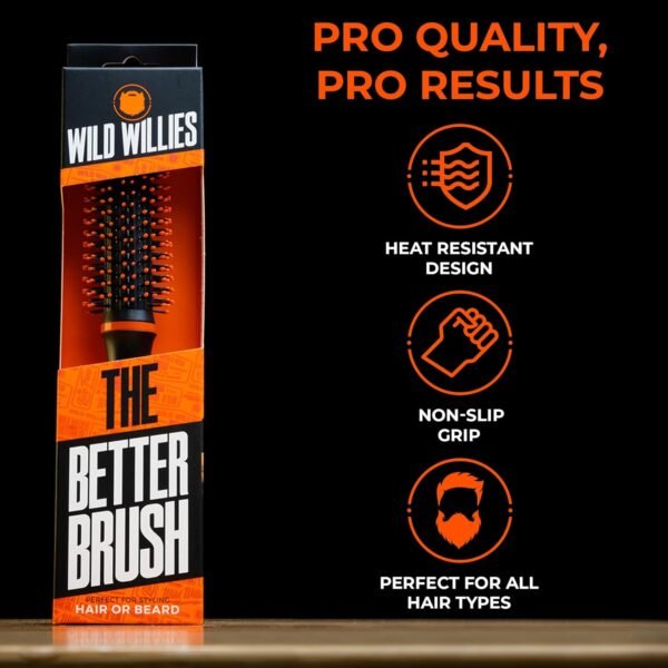 71FOiPtdDmL._SL1500_.jpg Wild Willies Round Beard Brush, The Better Brush - Round Bristle Beard Hair Brush for Men, Heat-Resistant Curling Comb for Blow Drying - Premium Grooming Tool for Styling Hair or Beard, All Hair Types
