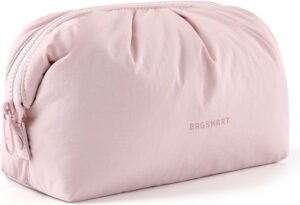 71FQk8eGHL._AC_SL1500_.jpg BAGSMART Makeup Bag Travel Toiletry Bag, Cute Make Up Bag, Large Capacity Cosmetic Bags for Women, Wide-open Makeup Pouch Travel Essentials Toiletries Accessories Brushes (Pink)