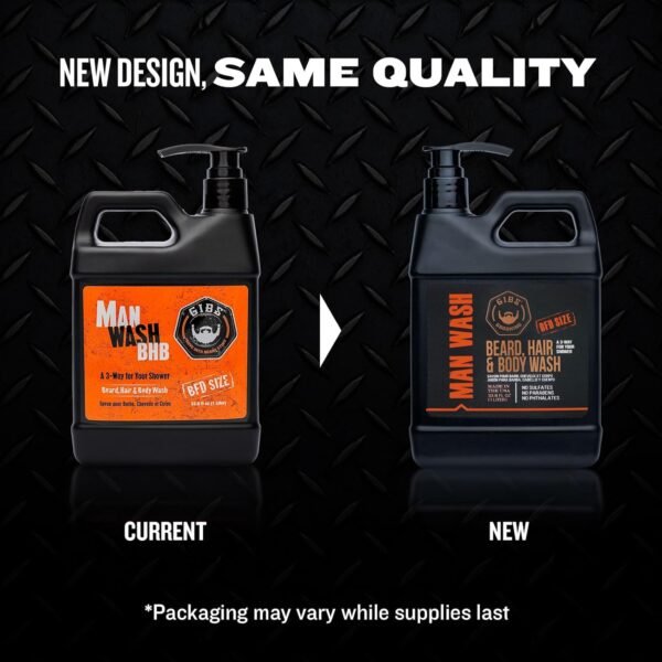 GIBS Grooming 3 in 1 Man Wash Body Wash for Men - Beard & Hair Moisturizing, & Cleansing Liquid Body Wash - Sulfate & Paraben Free