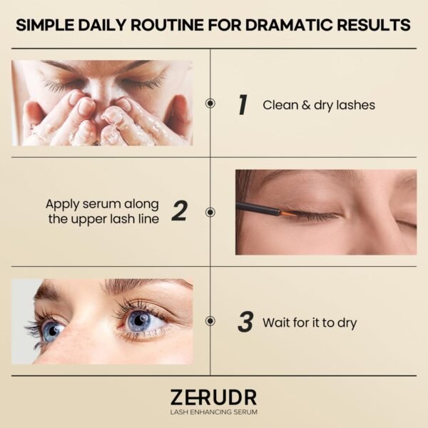 Eyelash Growth Serum: Lash Enhancer for Thicker, Longer, Fuller Lashes with Natural Volume, Strength & Nourishment – Advanced Formula (3mL)