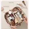71FkaoEX9dL._AC_SL1500_.jpg EACHY Travel Makeup Bag, Large Capacity Cosmetic Bags for Women, Waterproof Portable Pouch Open Flat Toiletry Bag Pattern Make up Bag (F-Beige)
