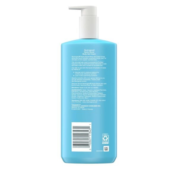 Neutrogena Hydro Boost Body Gel Cream, Hydrating Body Lotion with Hyaluronic Acid for Normal to Dry Skin, Lightweight Fragrance-Free Hyaluronic Acid Moisturizer, 16 OZ