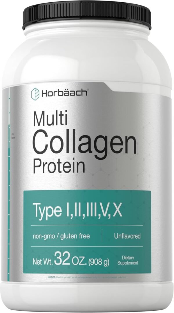 71G-IhtePPL._AC_SL1500_.jpg Horbaach Multi Collagen Protein Powder 32 oz | Type I, II, III, V, X | Hydrolyzed Collagen Peptides | Keto & Paleo Friendly | Unflavored & Gluten Free