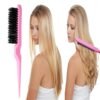 8Pcs Hair Brushes Set with 4Pcs Topsy Hair Tail Tools 1Pcs Bristle Teasing Hair Brush 1Pcs Edge Control Brush 2Pcs Metal Pin Rat Tail Combs for Woman Girl Styling,Edge&Back Brushing Pink
