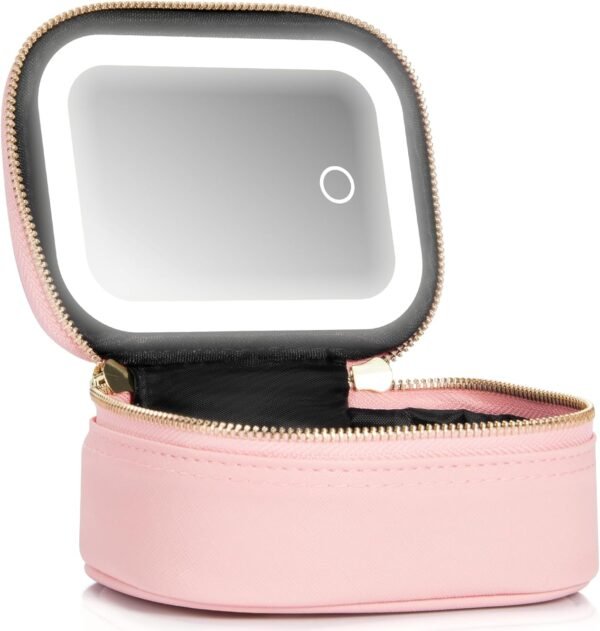 71GMx9K08oL._AC_SL1500_.jpg Small Makeup Bag Travel Train Case with Mirror and Light Mini Travel Make up for Women Train Case Cosmetic Organizer 3 Adjustable Brightness Toiletry Bag Portable Artist Storage