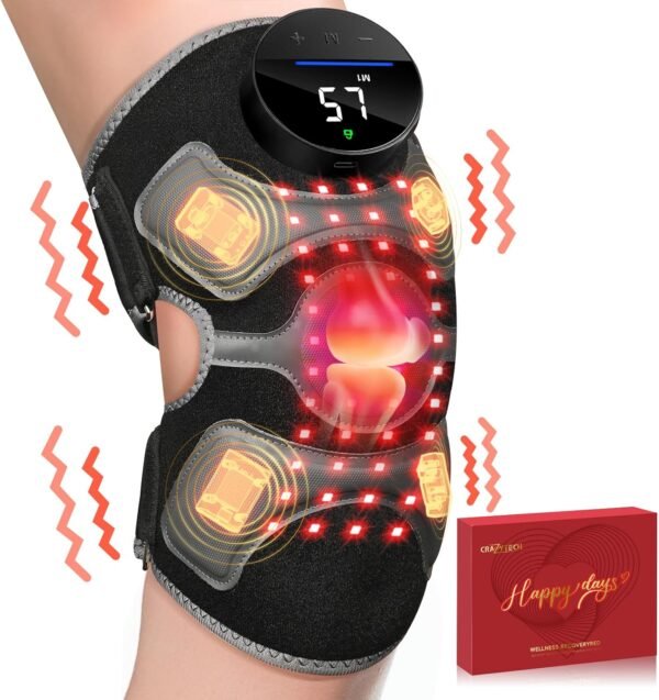 Upgraded Red Light Therapy Knee Brace - FSA HSA Eligible Knee Massager with 4 Vibration Areas, 660nm&850nm, Near Infrared Red Light Therapy Heated Device for Knee Elbow Shoulder Pain