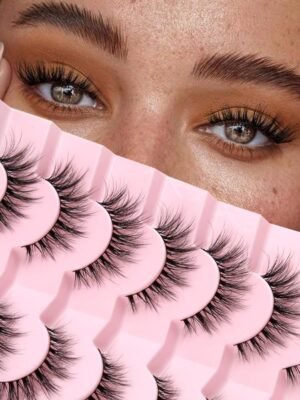 71GgSxXlp7L._SL1500_.jpg Lashes Natural Cat Eye Lashes Wispy Eyelashes 15mm False Eyelashes Wispy Lashes 3D Volume Strip Eyelashes Thin Cotton Band Soft Fake Eyelashes False Lashes Pack 7 Pairs Siligli