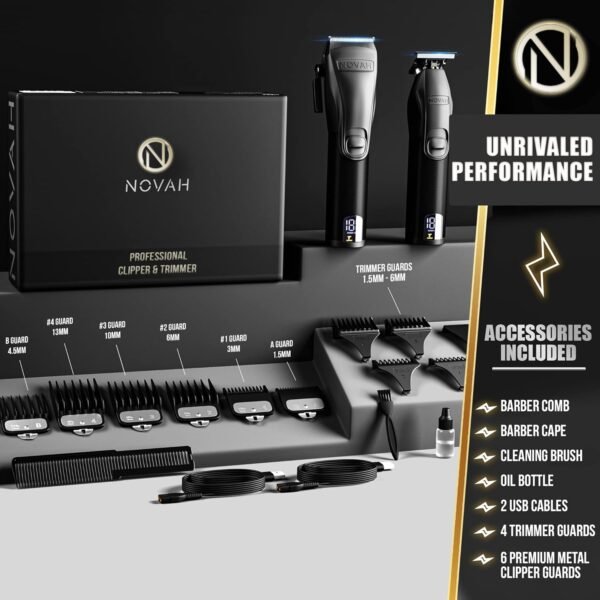 Novah® Professional Hair Clippers for Men, Professional Barber Clippers and Trimmer Set, Mens Cordless Hair Clipper for Barbers Haircut Kit Fade