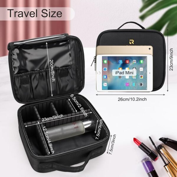 71HIhJ9jTkL._AC_SL1500_.jpg Relavel Travel Makeup Train Case Makeup Cosmetic Case Organizer Portable Artist Storage Bag with Adjustable Dividers for Cosmetics Makeup Brushes Toiletry Jewelry Digital Accessories Black
