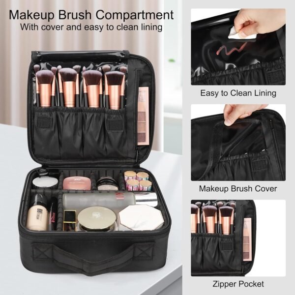 71HVdWlTYuL._AC_SL1500_.jpg Relavel Travel Makeup Train Case Makeup Cosmetic Case Organizer Portable Artist Storage Bag with Adjustable Dividers for Cosmetics Makeup Brushes Toiletry Jewelry Digital Accessories Black