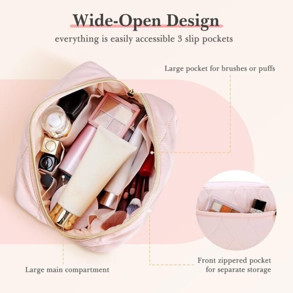 Noozion Makeup Bag, Travel Cosmetic Bag, Puffy Padded Make Up Bag for Women, Makeup Organizer Case, Wide-open Pouch Purse, Travel Essentials