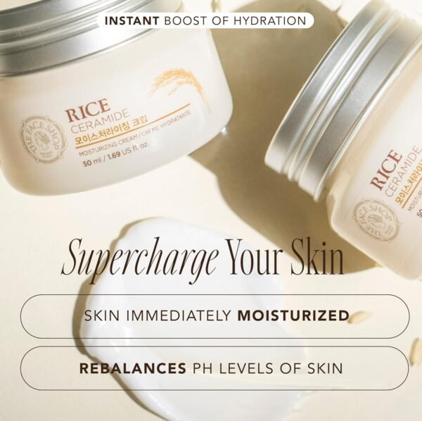 71HebW8EmHL._SL1500_.jpg The Face Shop Rice Ceramide Moisturizing Cream - Rice Extract + Rice Bran Oil - Hydrating Targets Dryness, Brightening - Dermatologically Tested - Lightweight Moisturizer Face Cream - Korean Skin Care