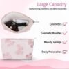Makeup Bag Large Capacity Elegant Bow Preppy Cosmetic Bag Aesthetic Design Canvas Zipper Organizer Pouch Cute Roomy Pink Portable Toiletry Bag for Women Girls Travel Storage Accessories
