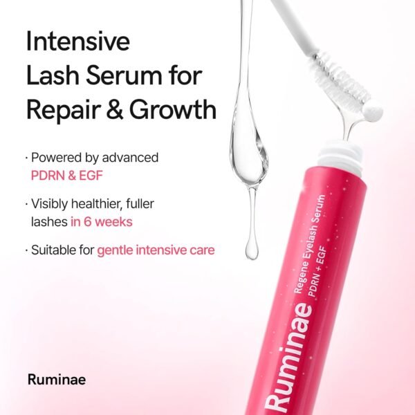 Regene Eyelash Serum | PDRN, EGF with 20 Amino Acids, 9 Peptides | Korean Eyelash & Brow Growth Serum | Gentle Formula to Boost Longer Fuller and Thicker Lashes (0.34 fl.oz.)