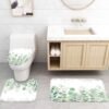 DDQQ Green Leaves Shower Curtain Sets with Non-Slip Rug, Toilet Lid Cover and Bath Mat, Plant Leaves Shower Curtain Sets with 12 Hooks, Shower Curtain for Bathroom Set Decor