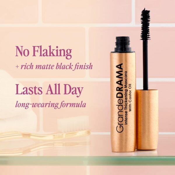 Grande Cosmetics GrandeDRAMA Intense Thickening Mascara with Castor Oil, Volumizing, Conditioning, Buildable Formula