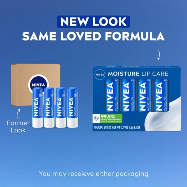 71IuowHNjL._SL1500_.jpg NIVEA Moisture Lip Care, Hydrating Lip Balm with Shea Butter, Nourishing Oils and Vitamin C & E, 3-in-1 Moisture, Repair and Nourish, 0.17 Oz Stick, Pack of 4