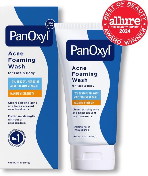 PanOxyl Acne Foaming Wash Benzoyl Peroxide 10% Maximum Strength Antimicrobial, 5.5 Oz