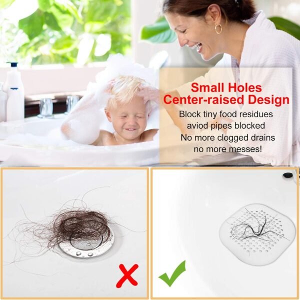 Hair Drain Catcher,Square Drain Cover for Shower Silicone Hair Stopper with Suction Cup,Easy to Install Suit for Bathroom,Bathtub,Kitchen 2 Pack (Grey White)