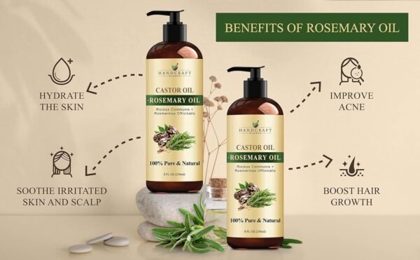 71JFrgOHwnL._SL1500_.jpg Handcraft Blends Castor Oil with Rosemary Oil - 8 Fl Oz - 100% Pure and Natural - Premium Grade Carrier Oil for Hair Growth, Eyelashes and Eyebrows, Hair & Body