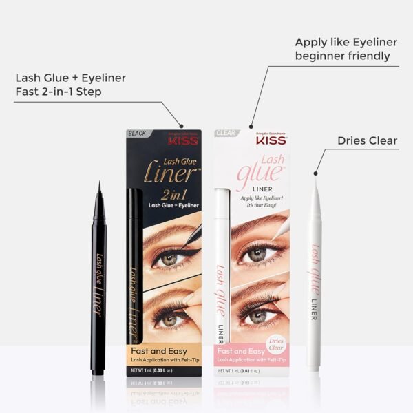 71JILunvjJL._SL1500_.jpg KISS Lash GLUEliner, 2-in-1 Felt-Tip Eyelash Adhesive and Eyeliner, Matte Finish, Foolproof Application, Easy Touch-Up, 0.03 Fl Oz.- Black, Packaging May Vary