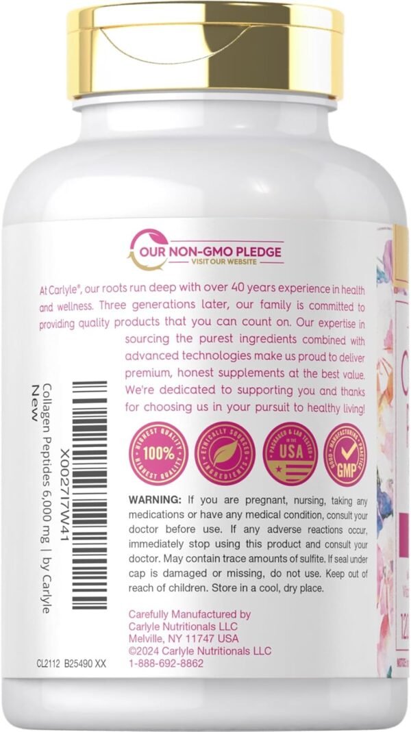 71JLiC65pSL._AC_SL1500_.jpg Carlyle Collagen with Vitamin C | 6000mg | 120 Caplets | Multi Collagen Peptide Pills | Type 1 and 3 | Non-GMO, Gluten Free, Grass Fed
