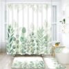 DDQQ Green Leaves Shower Curtain Sets with Non-Slip Rug, Toilet Lid Cover and Bath Mat, Plant Leaves Shower Curtain Sets with 12 Hooks, Shower Curtain for Bathroom Set Decor