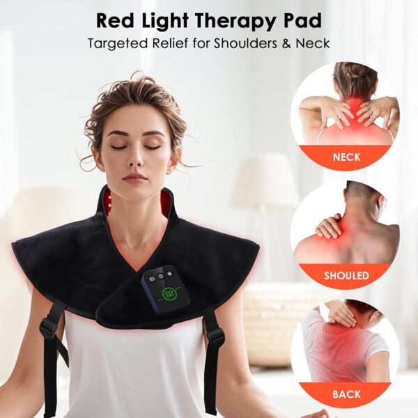 Red Light Therapy Neck Shoulder,Rechargeable Infrared Light Therapy Device for Body with Massage and Timer,Wearable 660nm&850nm Red Light Therapy Wrap Pads for Body at Home