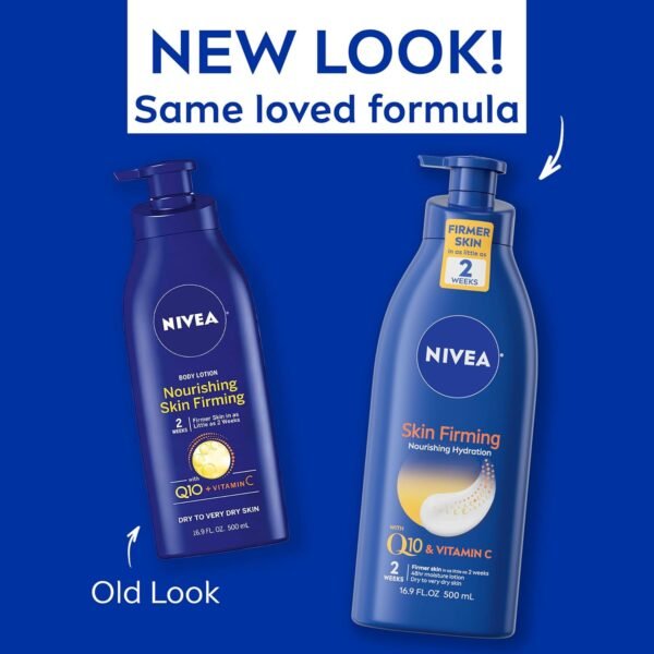 NIVEA Nourishing Hydration Skin Firming Body Lotion with Q10 and Vitamin C, 72-Hour Body Moisturizer for Dry to Very Dry Skin, 16.9 Fl Oz Pump Bottle