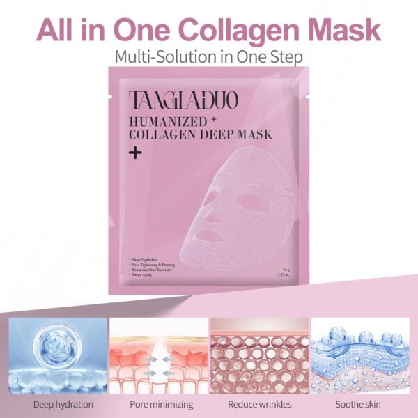 Humanized Collagen Real Deep Overnight Mask,Hydrating Firming,Anti-ageing Hydrogel Mask,for All Skin Types,Elasticity Improvement,Pore Minimizing,Minimize Wrinkles,8Pcs,Pink