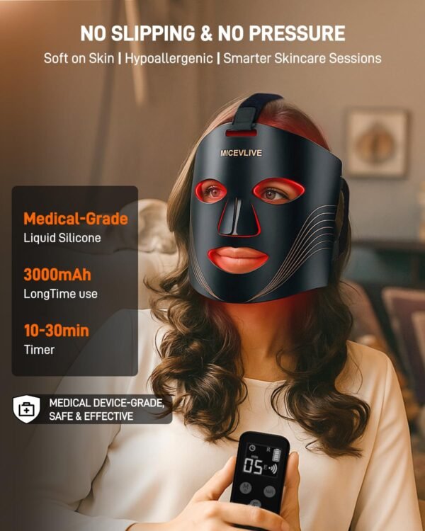 Red Light Therapy for Face - 6 Modes Portable Led Face Mask Light Therapy with Remote, Time Adjustment, Near-Infrared Skin Tightening Device at Home & Travel Skincare, 400 LEDs