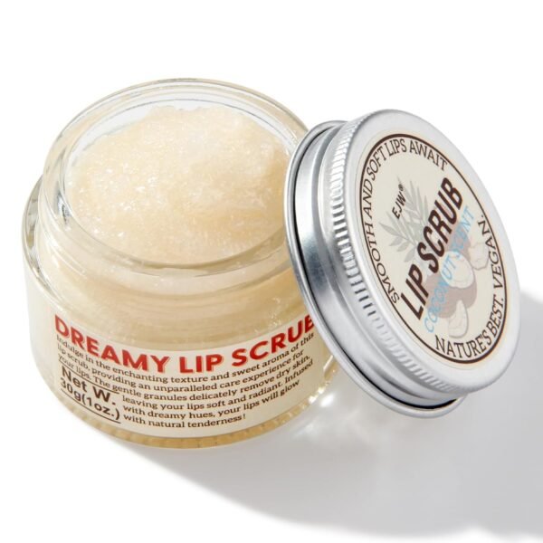 71K607S5IDL._SL1500_.jpg EJW Nourishing Lip Scrub - Infused with Coconut Oil, Olive Fruit Oil, and Jojoba Seed Oil, 1.05oz - Exfoliate, Hydrate, and Glow for Chapped Dry, Dark Lips
