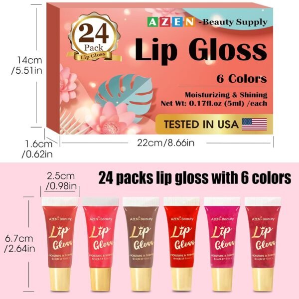 71KJ7tH1rL._SL1500_.jpg AZEN 24 Pack Lip Gloss Set, Color Lip Oil for Dry Cracked Lips Moisturizing Hydrating Nourishing with Vitamin E