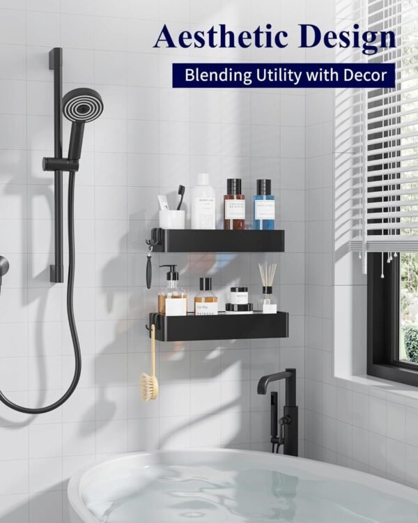 Kitsure X-Large Shower Caddy - 2 Pack Adhesive Shower Organizer, Rustproof Metal Shelves, No-Drill Bathroom Organizers and Storage, Black