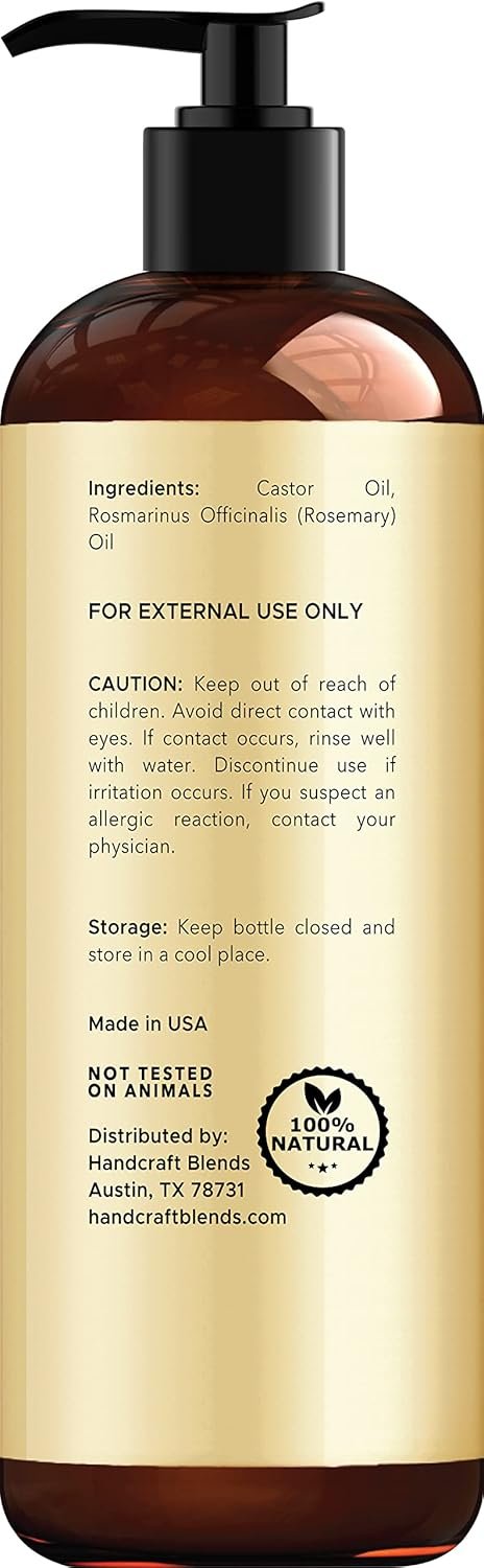 71KjVm4FANL._SL1500_.jpg Handcraft Blends Castor Oil with Rosemary Oil - 8 Fl Oz - 100% Pure and Natural - Premium Grade Carrier Oil for Hair Growth, Eyelashes and Eyebrows, Hair & Body
