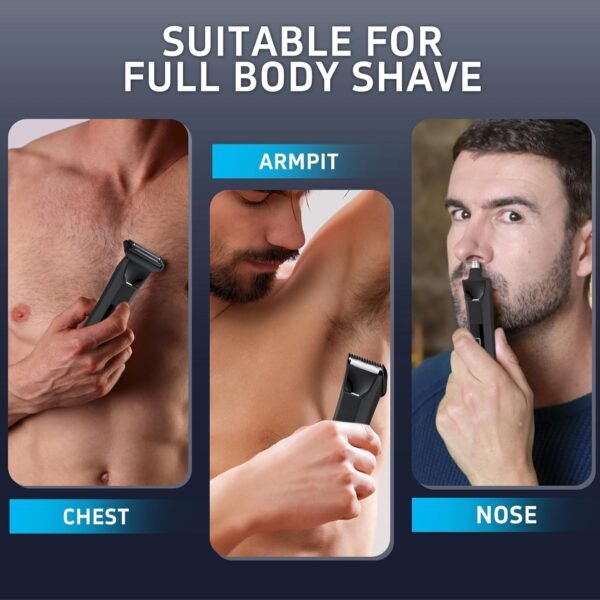 Manscape Body Trimmer for Men, Groin & Body Hair Trimmer, Ball Foil Shaver, Nose Hair Clippers, 3 in 1 Men's Waterproof Wet/Dry Groomer with Travel Case &Travel Lock, LED Display, Black